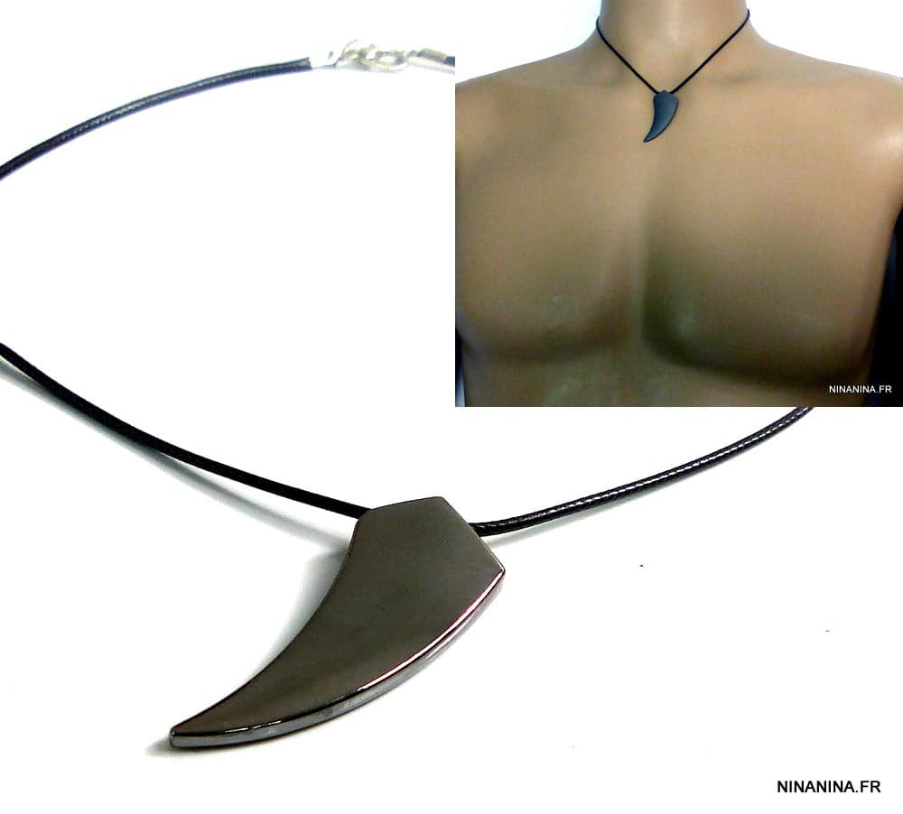 Collier cordon dent de requin hematite – Image 3