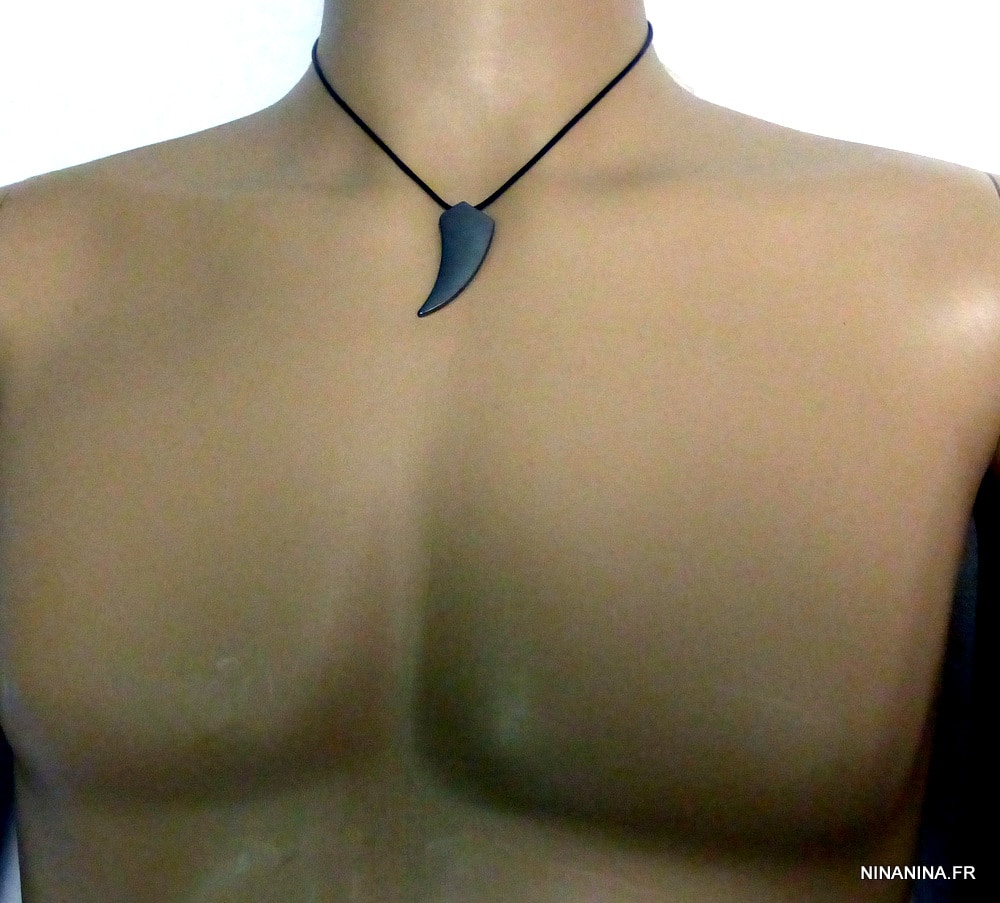 Collier cordon dent de requin hematite – Image 2