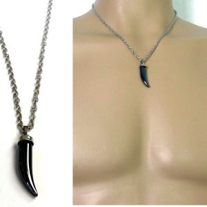 Collier dent de tigre hématite et Acier inoxydable