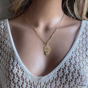Collier la main de fatma femme or acier inoxydable doré