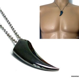 Collier dent de requin hématite et Acier inoxydable