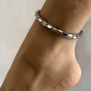 Chaine de cheville large ethnique tribal argenté femme