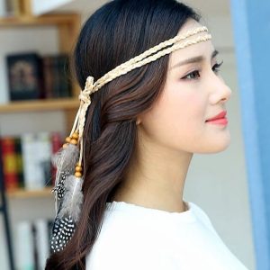 Headband lanière suedine tressée et plumes