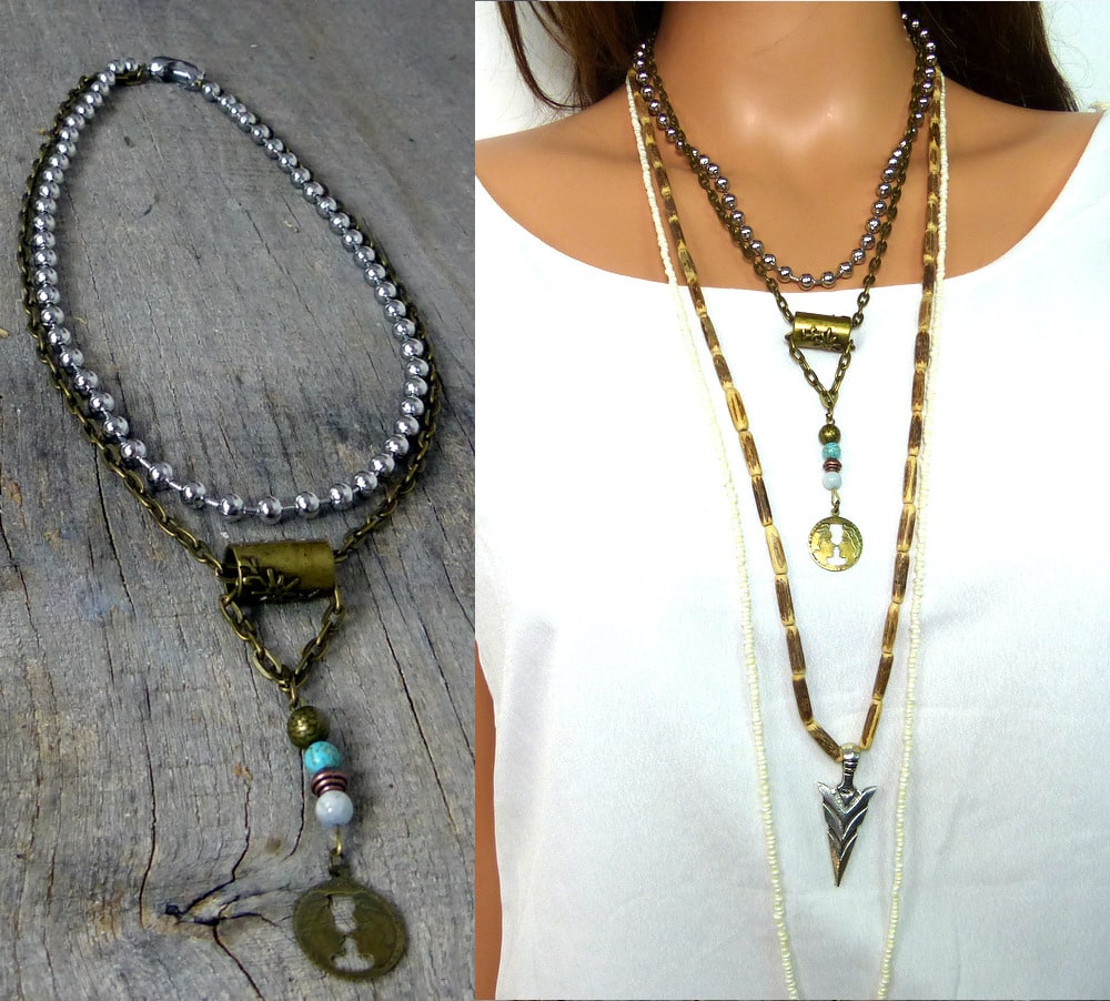 Collier tribal bronze turquoise et aiguemarine – Image 5