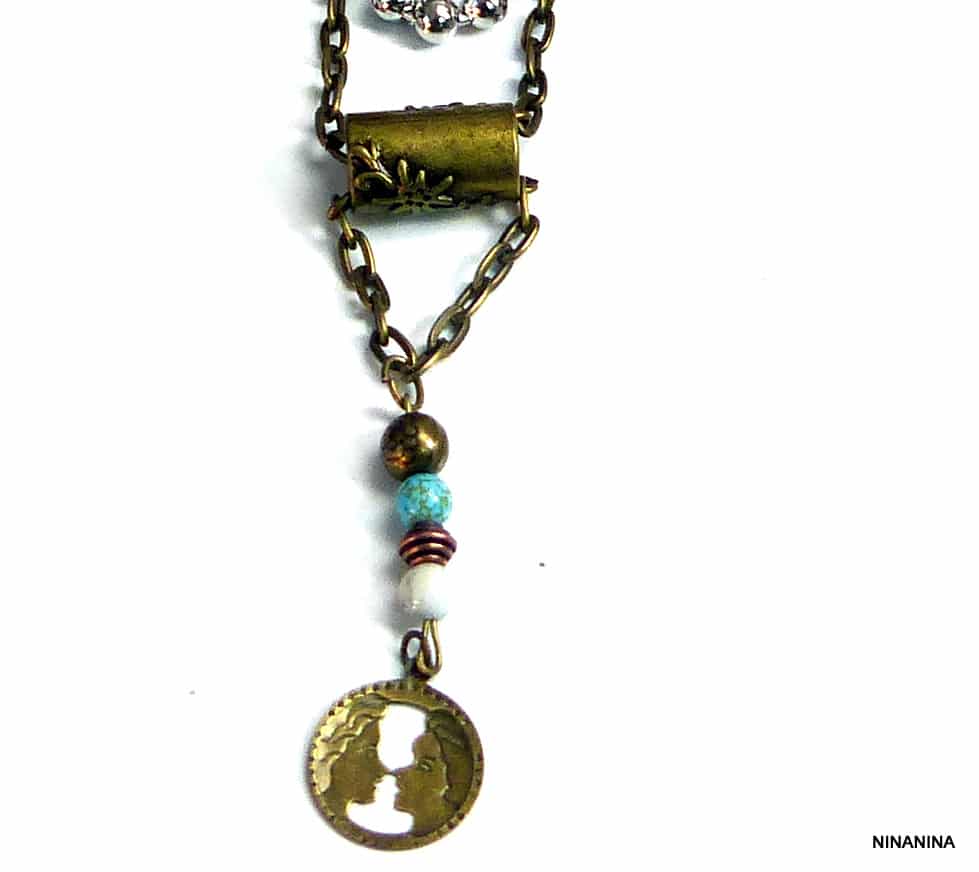 Collier tribal bronze turquoise et aiguemarine – Image 7