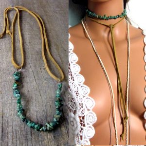 Collier tribal daim et turquoise africaine
