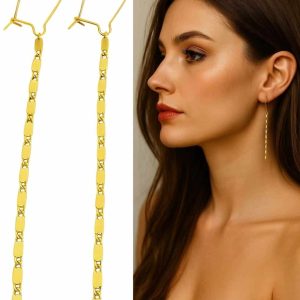 Boucles d’oreilles pendantes artisanales pour femme en plaqué or – Chaînette dorée élégante