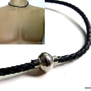 Collier homme cuir tressé et Acier inoxydable