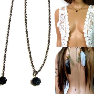 Collier de dos métal noir fleur cristal de boheme