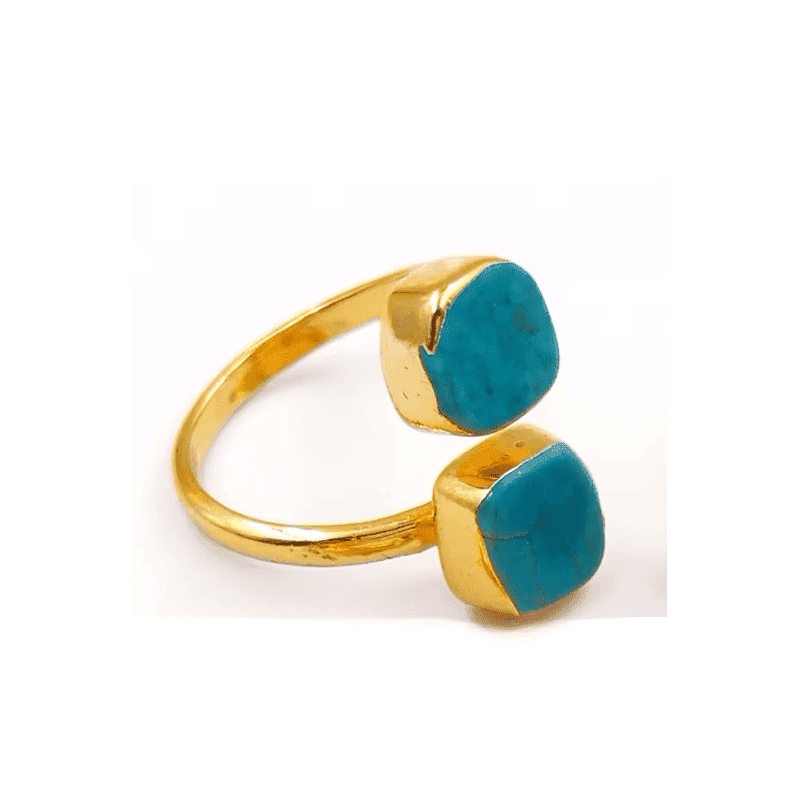 Bague 2 Cabochons Turquoise PlaquĆ© Or ajustable pour femme ā Image 4