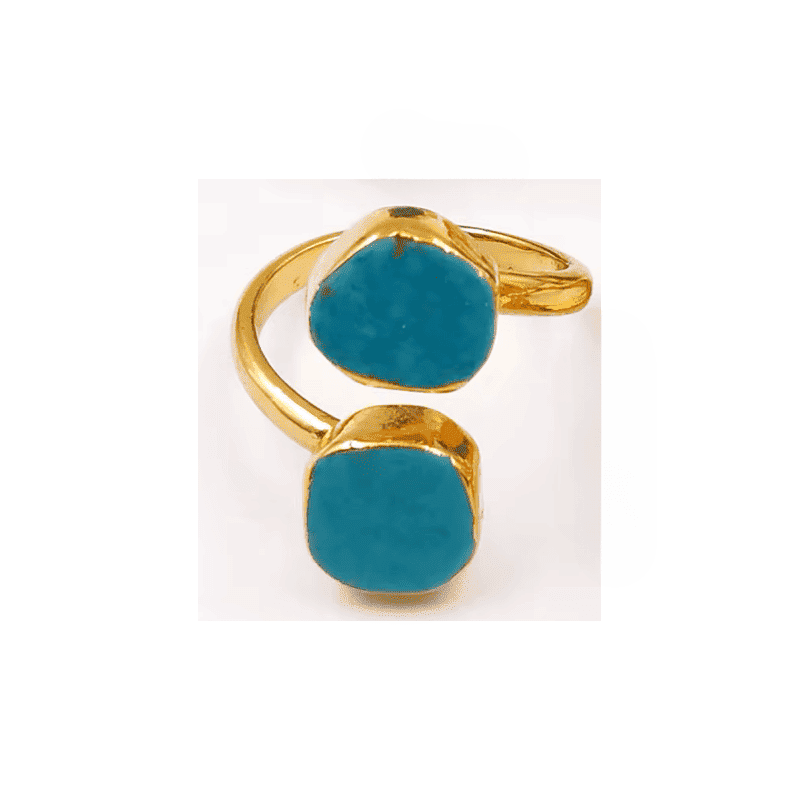 Bague 2 Cabochons Turquoise PlaquĆ© Or ajustable pour femme ā Image 5