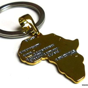 Porte clé homme pendentif carte afrique Acier doré