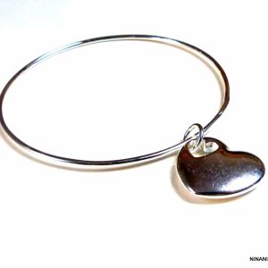 Bracelet jonc argent plaqué pendentif coeur évidé