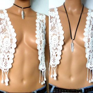 Collier pendentif plumes cordon cuir réglable