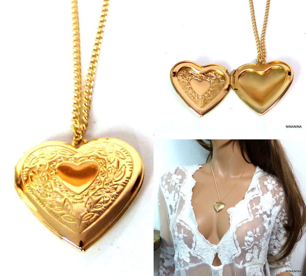 Collier coeur porte photo métal doré – Image 3