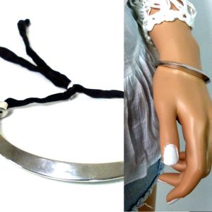 Bracelet demi jonc plaqué Argent Et Soie