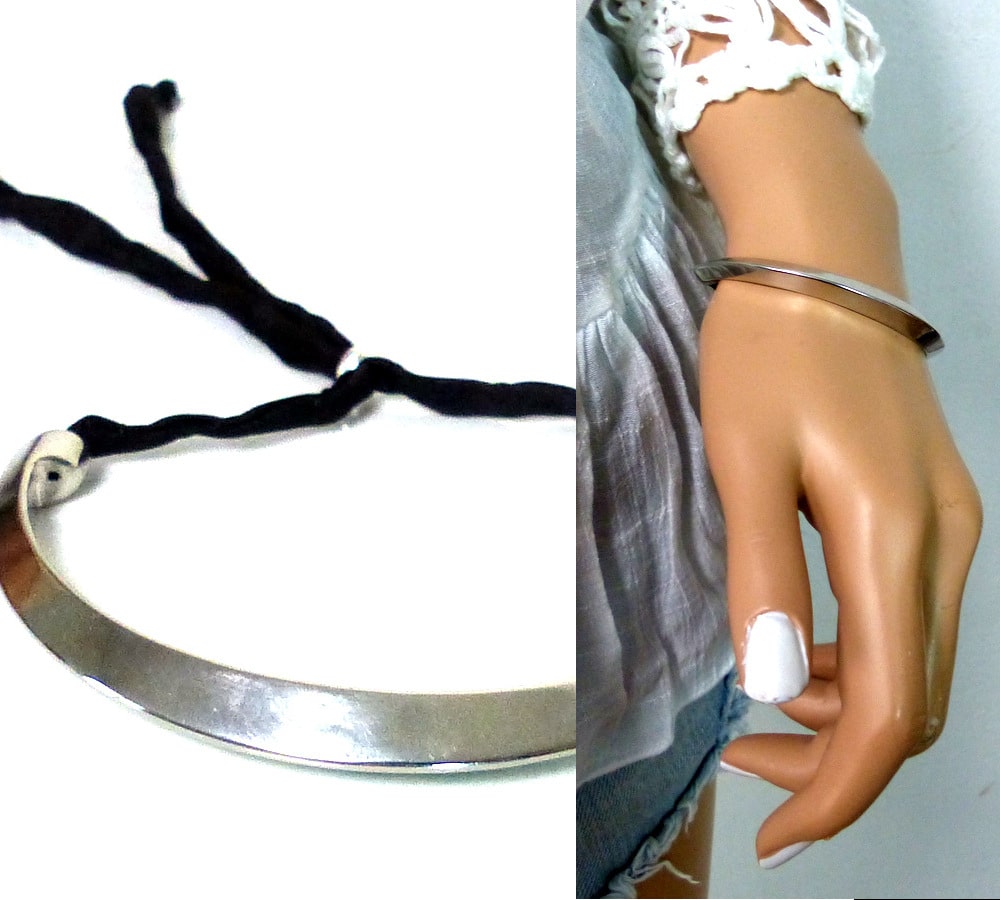 Bracelet demi jonc plaqué Argent Et Soie – Image 2