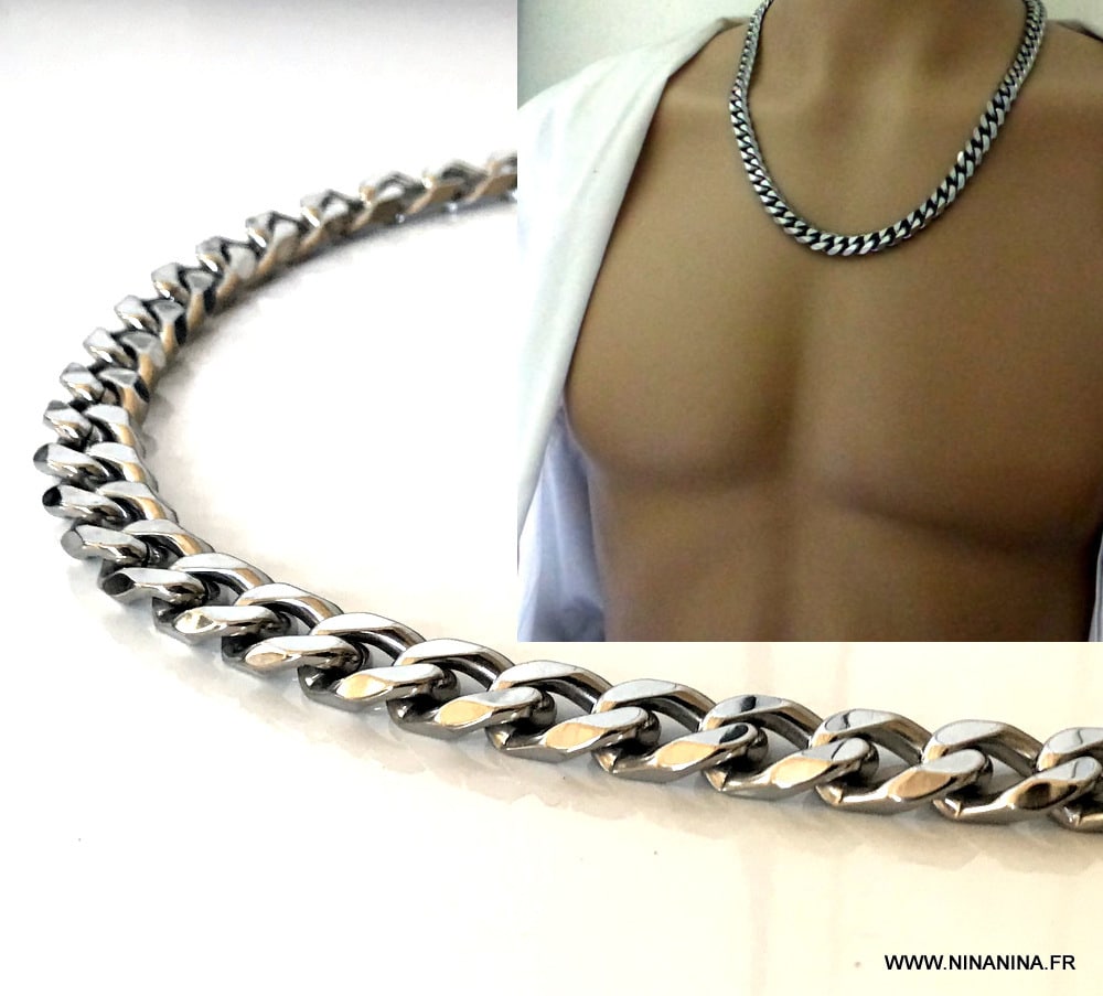Chaine homme Acier inoxydable argent maille gourmette – Image 4