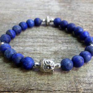 Bracelet bouddha perle lapis lazuli naturelle elastique