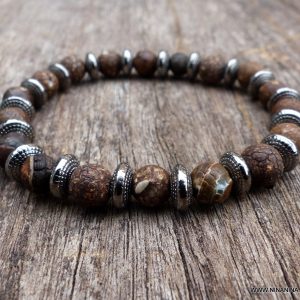 Bracelet perle agate marron foncé sur fil elastique