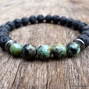 Bracelet homme pierre de lave et turquoise africaine