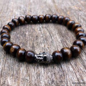 Bracelet bouddha noir perles bois élastique