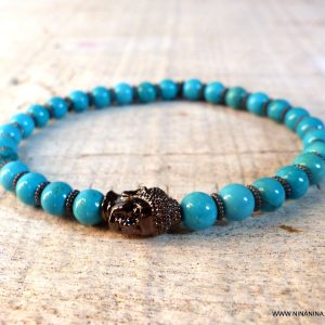 Bracelet bouddha noir perles turquoise naturelle