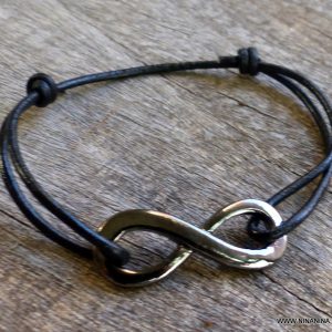 Bracelet cordon infini homme en cuir et métal noir