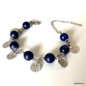 Bracelet perles Lapis Lazuli femme breloques argentées