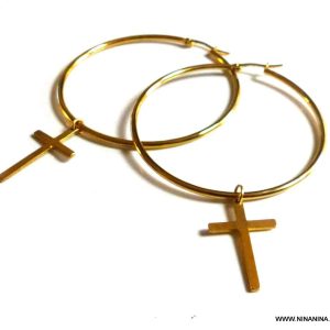 Créoles femme croix acier inoxydable doré