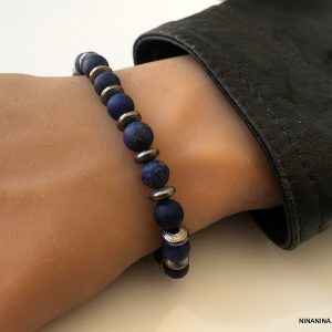 Bracelet lapis lazuli pour homme perle bleu