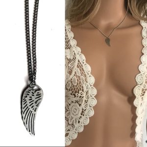 Collier aile d&rsquo;ange acier inoxydable argenté