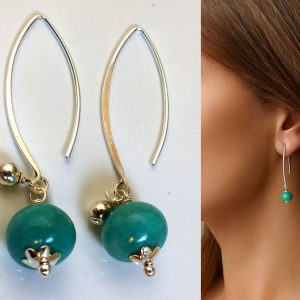 Boucles D&rsquo;oreilles Femme Ovales Argent 925 et turquoise Naturelle Made In France