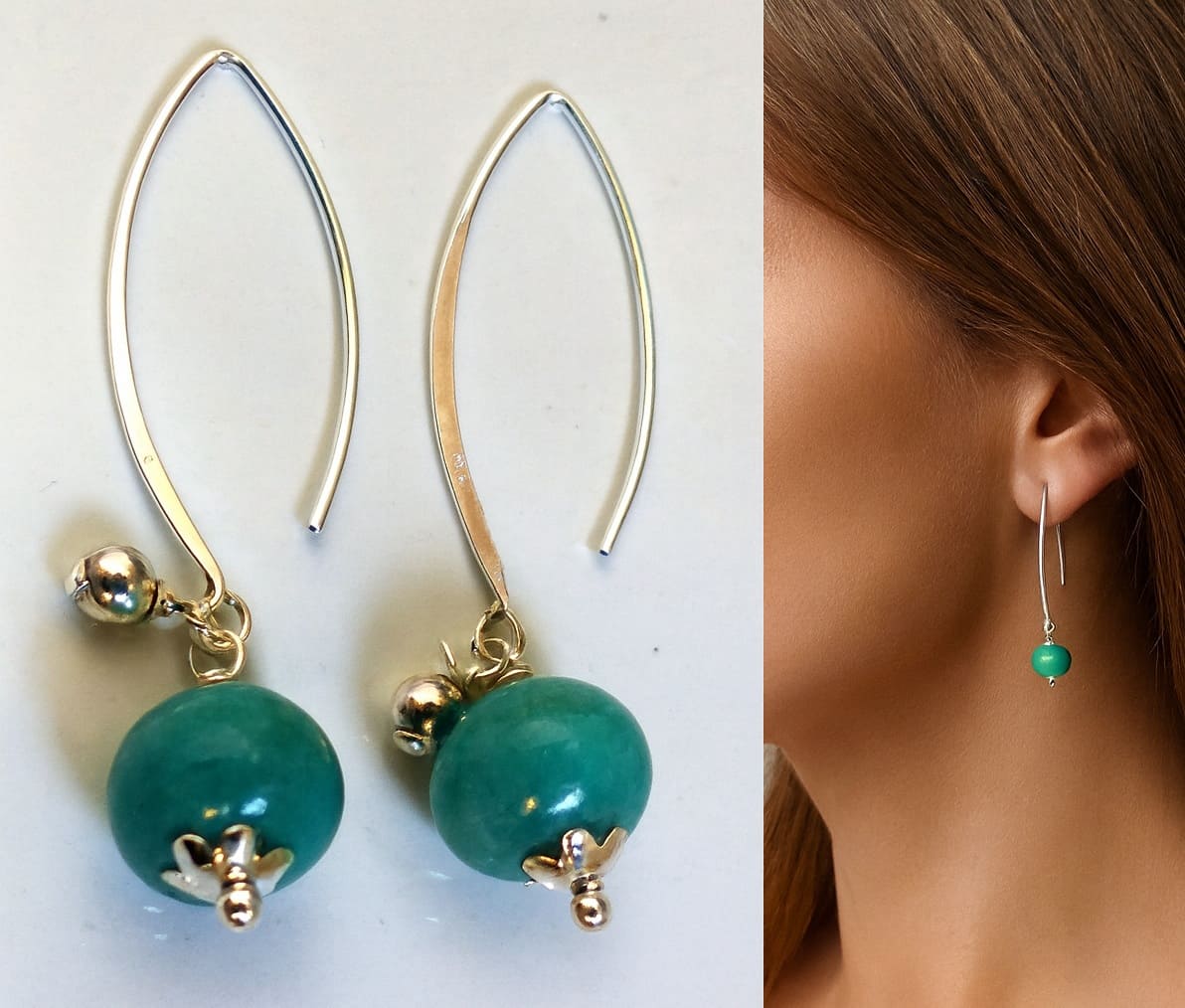 Boucles D’oreilles Femme Ovales Argent 925 et turquoise Naturelle Made In France – Image 2