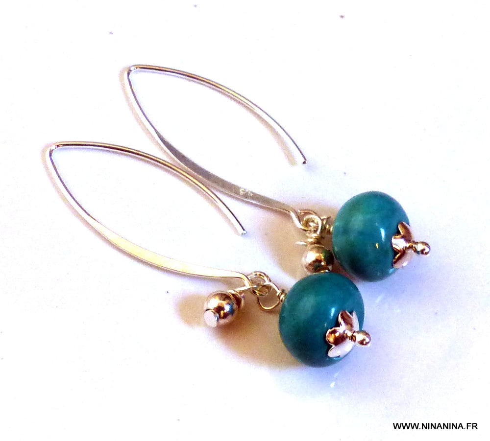 Boucles D’oreilles Femme Ovales Argent 925 et turquoise Naturelle Made In France – Image 4