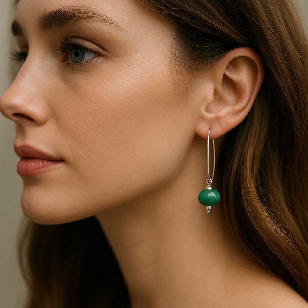 Boucles D’oreilles Femme Ovales Argent 925 et turquoise Naturelle Made In France – Image 5