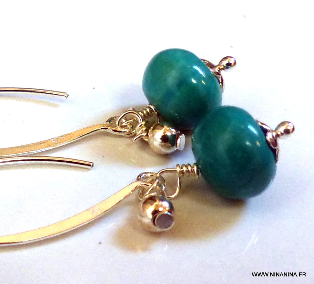 Boucles D’oreilles Femme Ovales Argent 925 et turquoise Naturelle Made In France – Image 6