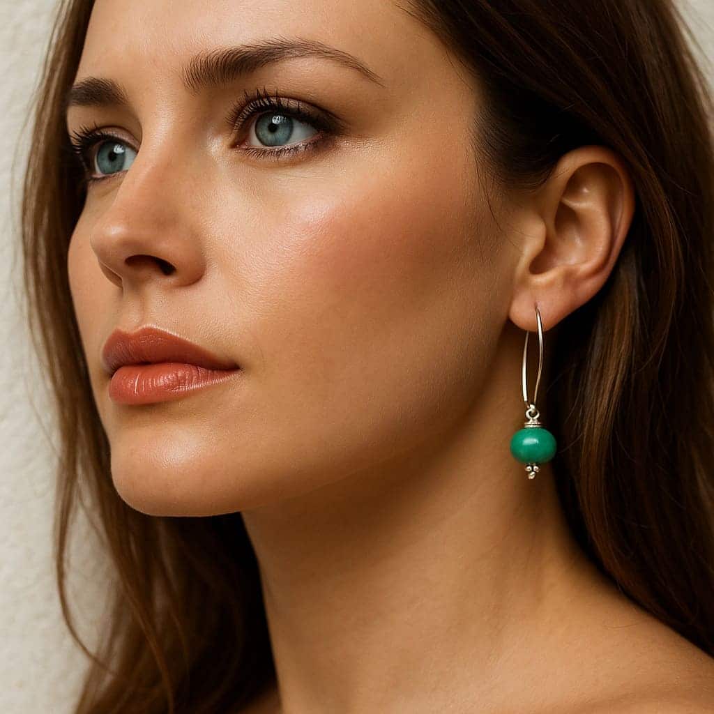 Boucles D’oreilles Femme Ovales Argent 925 et turquoise Naturelle Made In France – Image 3