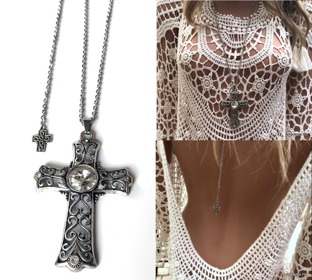 Collier pendentif croix femme – Sautoir et chaine dos