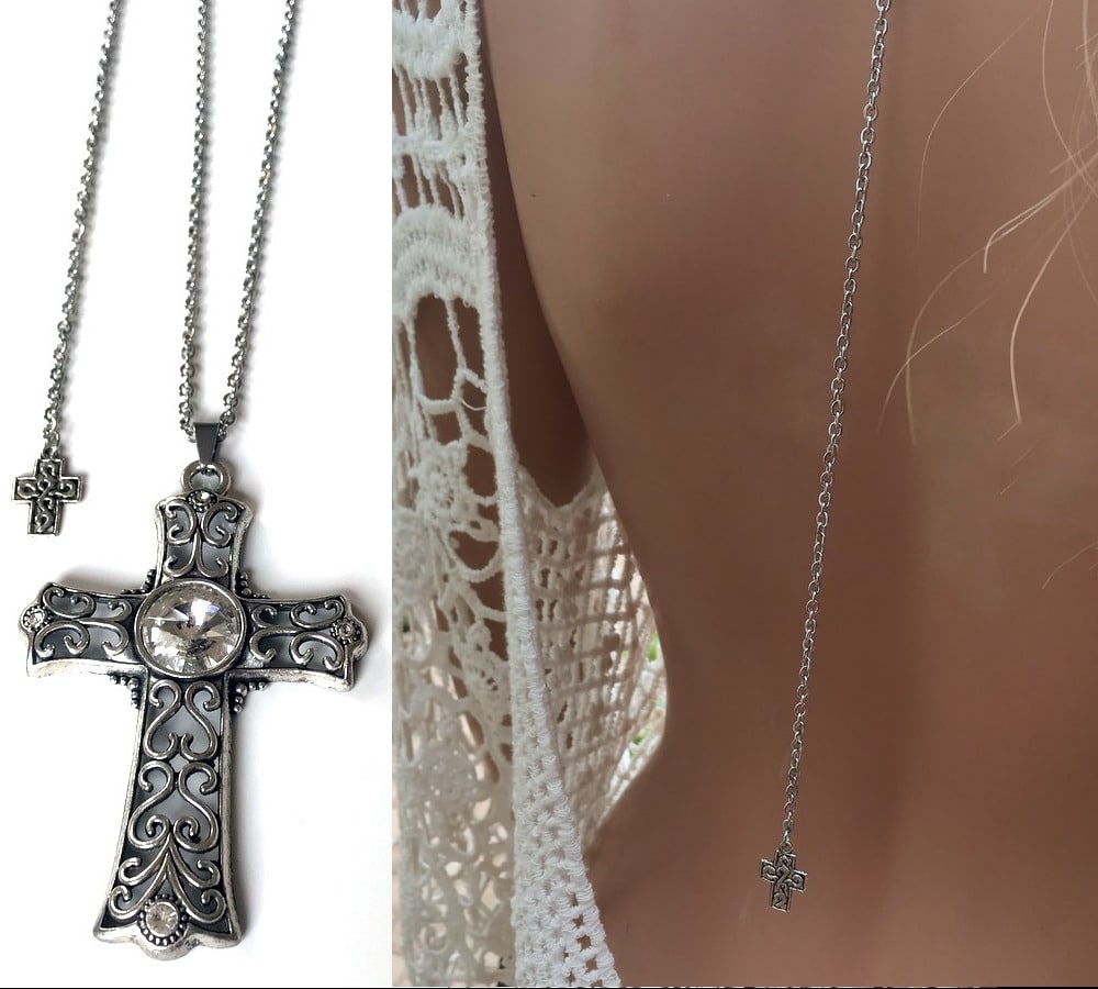 Collier pendentif croix femme – Sautoir et chaine dos – Image 5