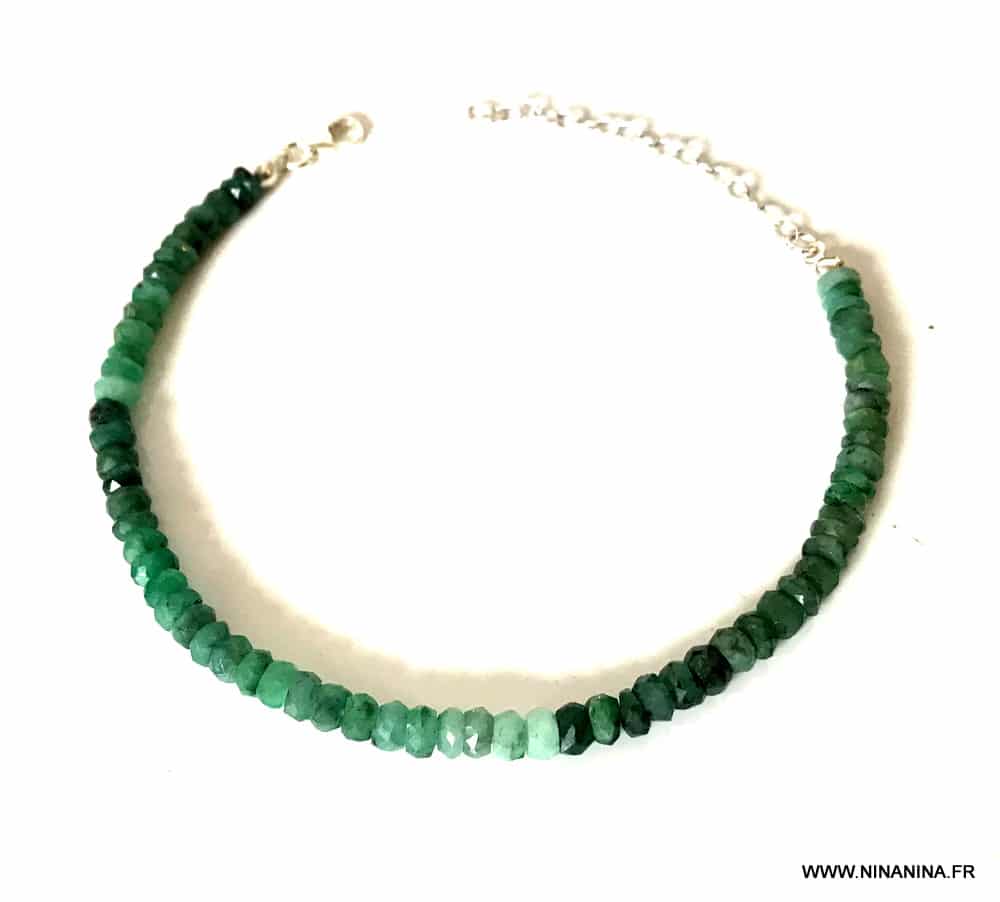 Bracelet emeraude Argent 925 femme pierres précieuses brutes – Image 3
