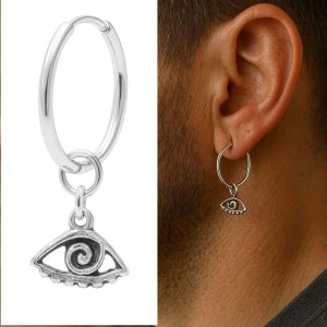Boucle D&rsquo;Oreille Porte Bonheur Créole Homme Argent 925 Oeil Protecteur (Lucky Eye)