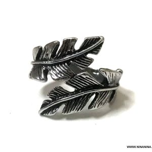 Bague femme plume fantaisie métal argent reglable
