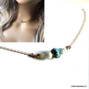 Collier Aigue marine Or Plaqué pour femme