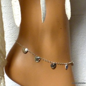 Bracelet cheville coeur breloques Argent 925 massif