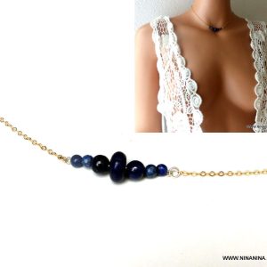Collier Chaine Lapis Lazuli Plaqué Or