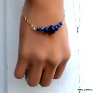 Bracelet Lapis Lazuli et or plaqué chainette femme