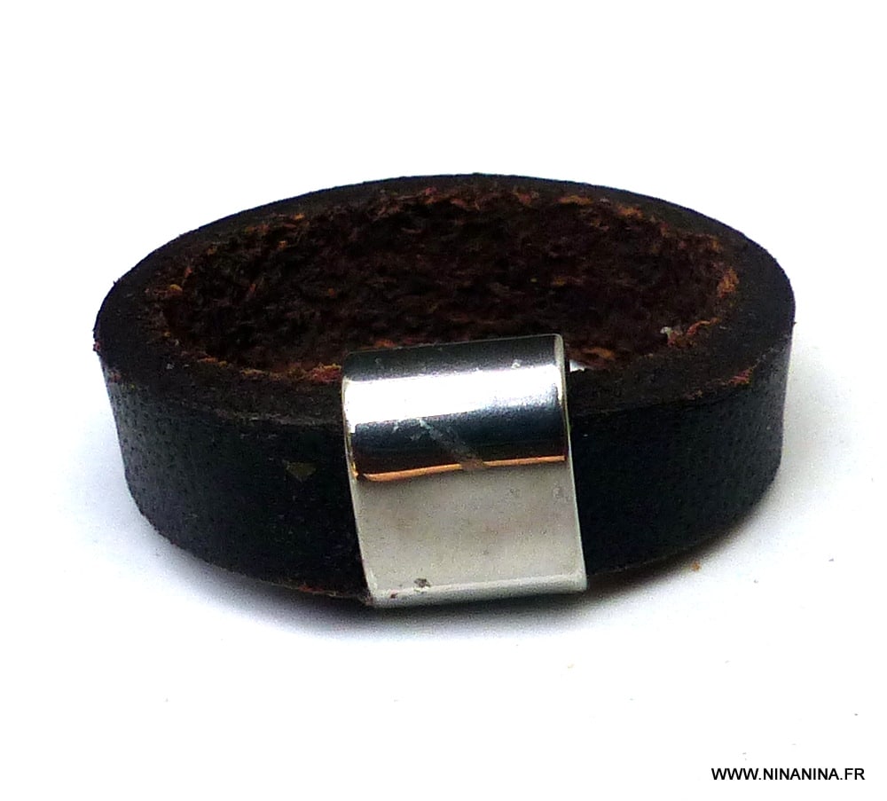 Bague Femme Artisanale En Cuir et Perle Rectangle Coulissante En Acier Inoxydable Argenté – Image 6