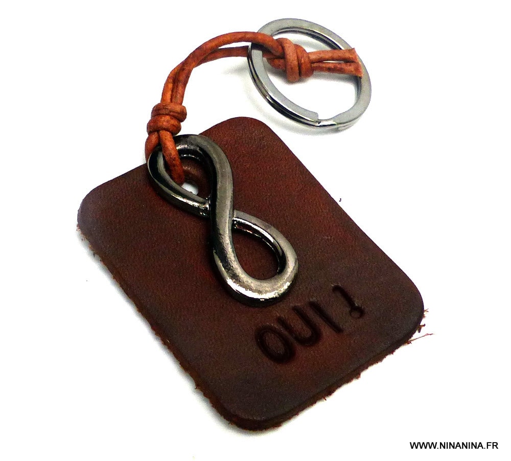 Porte clé homme cuir infini métal noir gravé OUI – Image 6