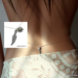 Chaine de ventre femme symbole plume Argent labradorite